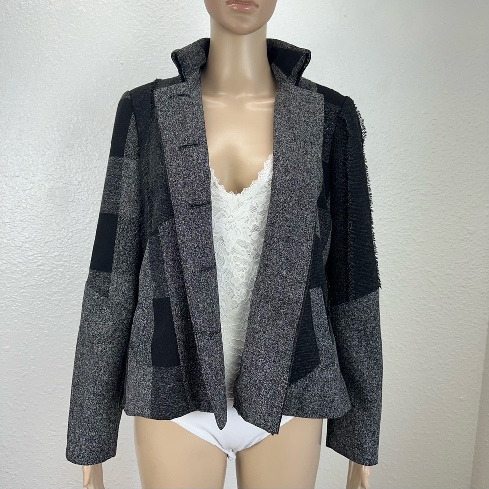Coldwater Creek Womens blazer Black Patch Work Fringe Academia Goth office